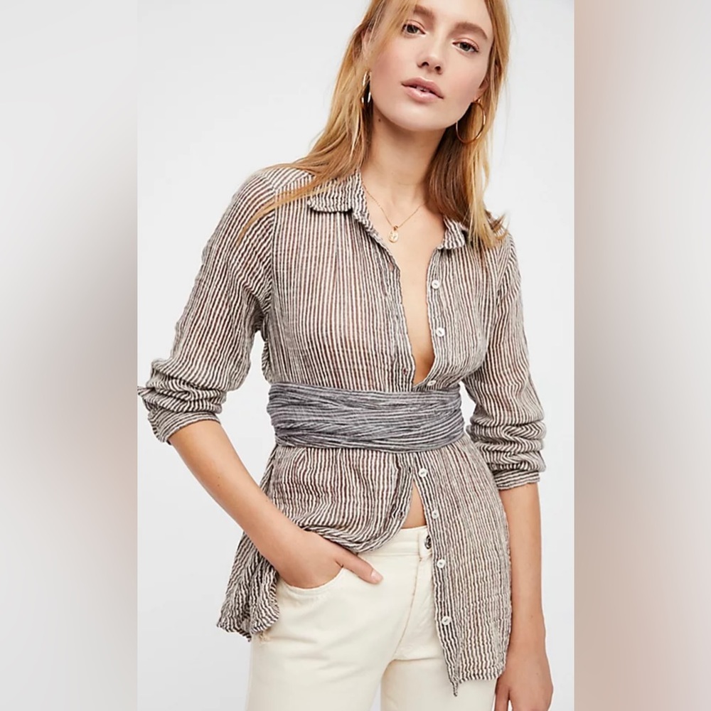 Free People One Railroad Striped Wrap Top Size M